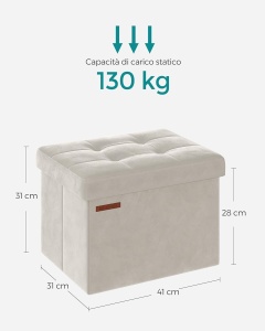 Bancheta de depozitare Otoman Songmics Alb 40x32x31 cm - Img 2