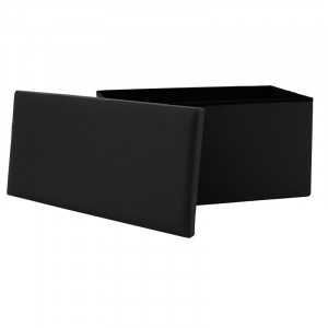 Bancuta hol cufar cu spatiu de depozitare Cooperation piele ecologica negru 76x38x38cm - Img 3