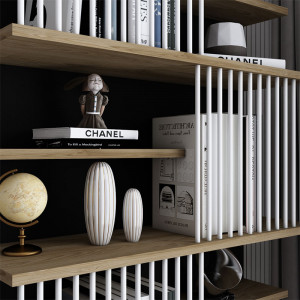 Biblioteca Gassim negru - culoarea nuc - alb 80x26.4x160cm - Img 3