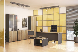 Biblioteca Lotus din stejar - culoare gri inchis 80x40x80cm - Img 6