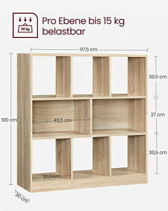 Biblioteca, Vasagle, Natural, 100x97.5x30 cm - Img 5