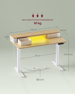 Birou reglabil Vasagle Alb 120x60x131.5 cm - Img 7