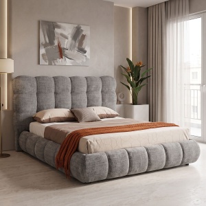 Cadru de pat dublu cu spatiu de depozitare Abena, Gri, 224x184x108 cm