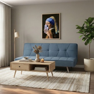 Canapea extensibila 3 locuri Travis cu material textil de culoare albastru deschis 175x83x74cm