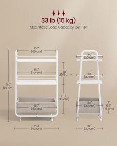 Carucior de depozitare Vasagle Alb 43.2x30.4x81 cm - Img 7