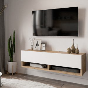 Comoda TV de perete Roscoe stejar alb 100x31.5x29.5cm - Img 3