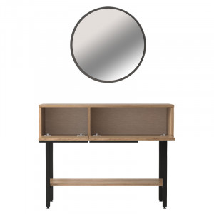 Consola cu oglinda Wardio melaminat culoare lemn natural - negru 100x29.5x76cm - Img 4