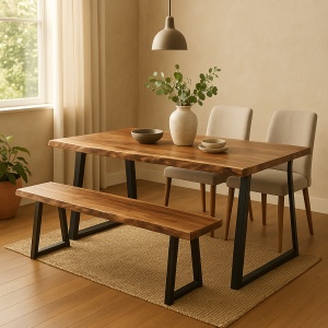 Consola Miles Boho, Pako World, lemn masiv de salcam, Grosime 3.7 cm, Natural, 160x40x76 cm - Img 2
