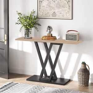 Consola Wirmo culoare lemn natural - melaminat negru - picior metal negru 110x30x80cm - Img 2