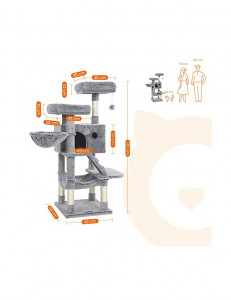 Copac pentru pisici, Feandrea, PCT162W01, Gri, ‎49 x 49 x 135 cm - Img 5