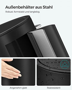 Cos de gunoi, Songmics, Negru-Argintiu, 25.8x18.8x25.7 cm - Img 4