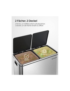 Cos de reciclare, Songmics, 2 compartimente, LTB60NL, 2 x 30 L - Img 3