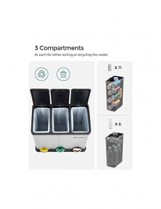 Cos de reciclare, Songmics, cu pedala, 3 în 1, LTB24L, metal - Img 3