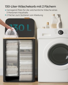Cos de rufe Songmics Negru 52x38.5x70.5 cm - Img 3