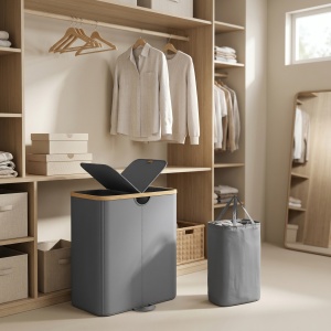Cos de rufe Songmics, Roxanne, Gri inchis, 52.5x38.5x75 cm - Img 4