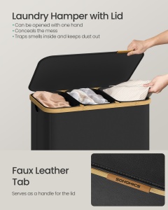 Cos de rufe Songmics, Roxanne, Negru, 60x38x75 cm - Img 4