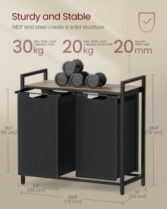 Cos de rufe Vasagle Negru 2 x 46L, 73 x 33 x 72 cm - Img 3