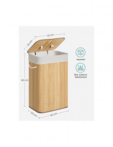 Cos pentru rufe, Songmics, 40 x 30 x 60 cm, 72 L, LCB10Y, Natural - Img 6
