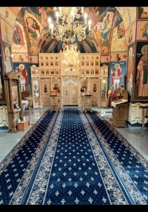 Covor biserica Traversa, Lotos, Albastru, 60x2500 cm, Delta 15033 810