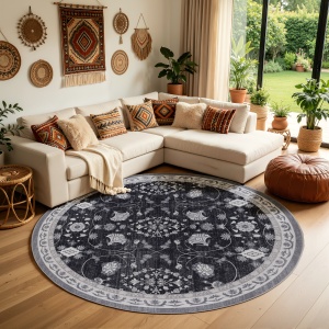 Covor Rotund INKA V6 Negru 120x120 cm