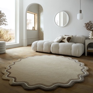 Covor rotund Leo Scallop Border Natural 180x180 cm