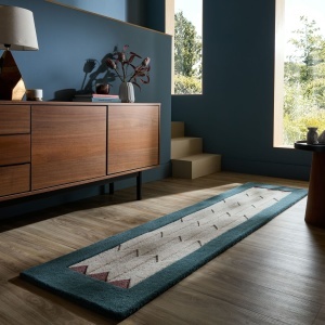 Covor traversa Apex Border Wool Turcoaz 60x230 cm
