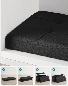 Cufar depozitare Otoman Negru Songmics 76x38x38 cm - Img 6