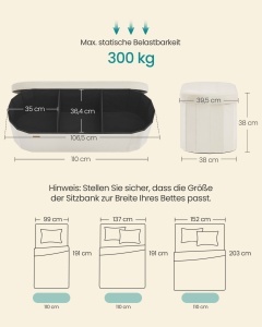 Cufar depozitare Songmics Alb 110x38x38 cm - Img 3