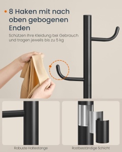 Cuier perete Negru Songmics 40x40x175.3 cm - Img 4