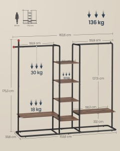 Cuier SONGMICS HOME Natural 33.8x163.6x175.3 cm - Img 5