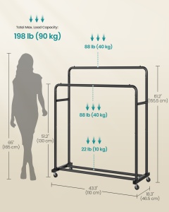 Cuier stender haine Songmics, Pataye, Negru, 110x46.5x155.5 cm - Img 5