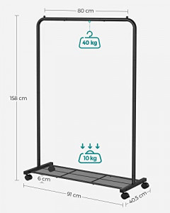 Cuier stender, Songmics, Negru, 90.5x40.5x158 cm - Img 5