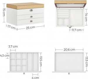 Cutie de bijuterii, Songmics, Alb-Lemn, 25x18x14.5 cm - Img 6