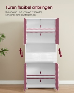 Dulap baie cu 2 sertare si rafturi ajustabile, Kain, Alb, 30x60x170 cm - Img 3
