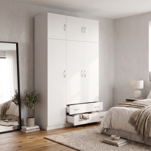 Dulap cu 3 usi Alvia, Alb, 150x51x240 cm - Img 2