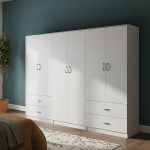 Dulap cu 6 usi, Athos, V4, Alb, 240x42x180 cm