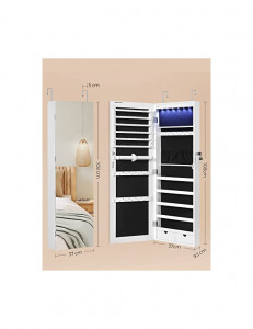 Dulap de bijuterii cu oglinda, Songmics, JJC99WT, Alb, 9,3 x 37 x 107 cm - Img 6