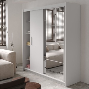 Dulap Elodie cu 3 usi glisante cu oglinda alb 200x61x216cm
