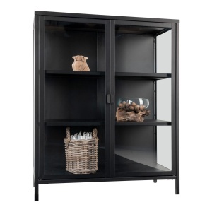 Dulap vitrina Brisbane, Negru, 40x80x101 cm