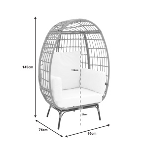 Fotoliu de gradina Frox ratan impletit picioare metalice naturale si negre perna bej 96x76x145 cm - Img 8