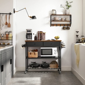 Insula de bucatarie cu roti Vasagle Negru 119x45x91 cm - Img 2