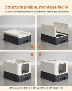 Litiera acoperita cu setar, Feandrea, Alb, 54.3×42.5×37.8 cm - Img 2