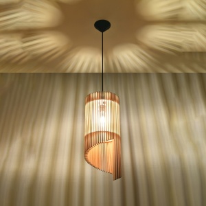 Lustra suspendata Alexia din lemn, Natural 21x21x120 cm - Img 3