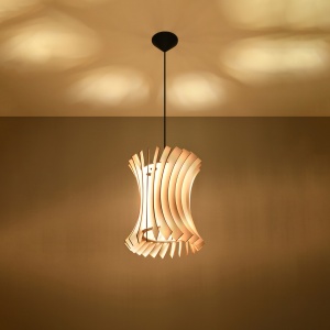 Lustra suspendata Oriana din lemn, Natural 30x30x107 cm - Img 3