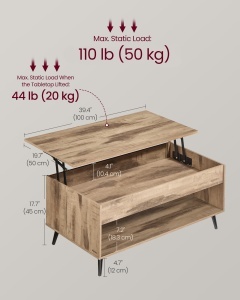 Masuta de cafea extensibila, Miranta, Camel, 100x45x58.5 cm - Img 6