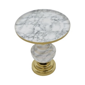 Masuta laterala Cogent marmura gri si metal auriu 41x41x44 cm - Img 2