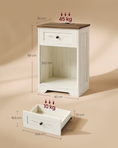 Noptiera Vasagle, Siren, Alb Rustic, 140x80x73-121 cm - Img 4
