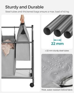 Organizator cu roti pentru baie, Songmics, 4 x 35L, 87.5 x 38.5 x 67 cm, LSF005, Gri - Img 3