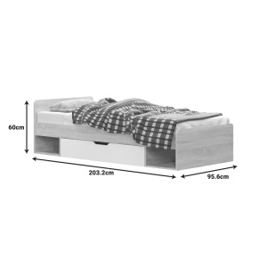 Pat 1 persoana cu spatiu depozitare Letto Pako World Stejar 90x200x60 cm - Img 2