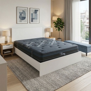 Pat cu saltea, Athos-Resty, Alb, 206.5x170x96 cm